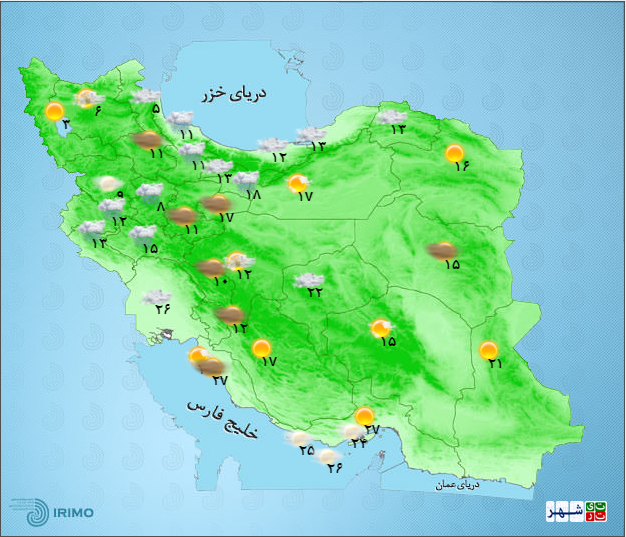 باریدن باران همراه با رعد و برق در برخی نقاط کشور+جدول